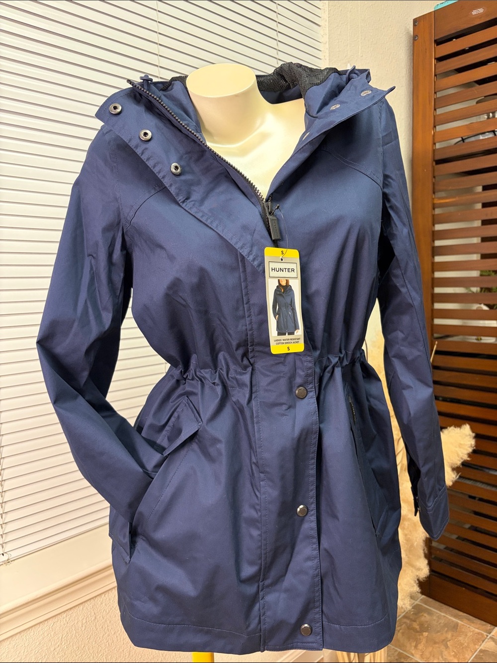 Hunter Navy Hooded Trench Coat